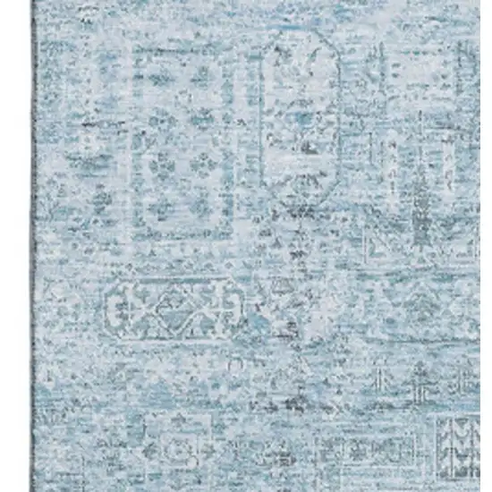 Sky Blue And Ivory Floral Washable Area Rug With UV Protection Photo 3