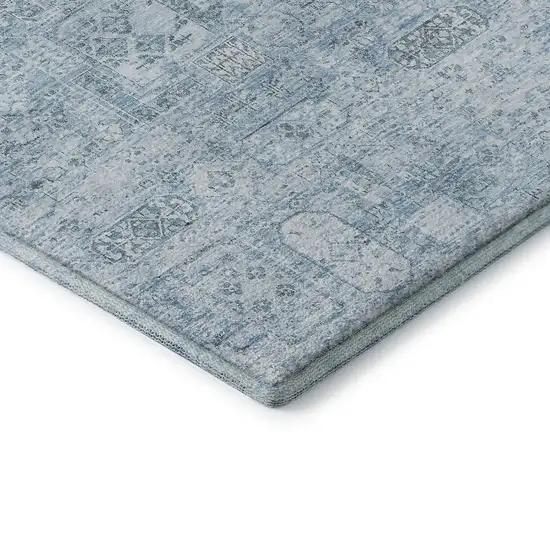 Sky Blue And Ivory Floral Washable Area Rug With UV Protection Photo 8