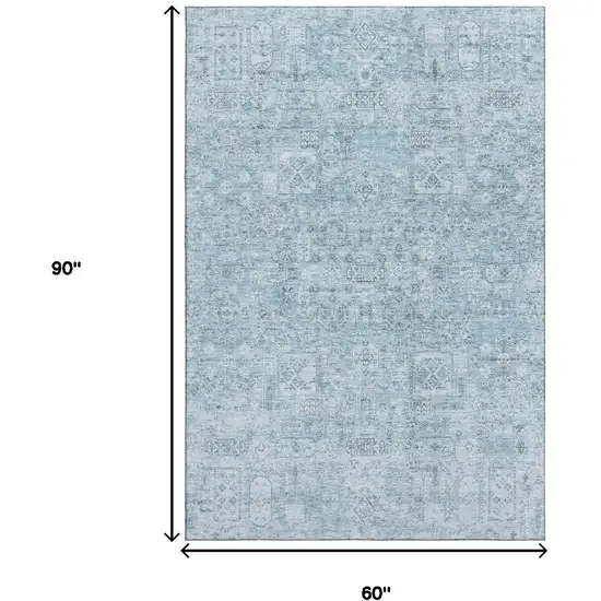 Sky Blue And Ivory Floral Washable Area Rug With UV Protection Photo 9