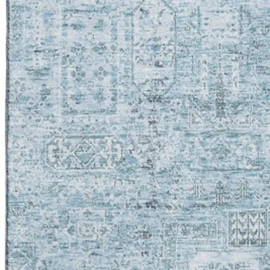 Sky Blue And Ivory Floral Washable Area Rug With UV Protection Photo 3