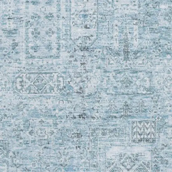 Sky Blue And Ivory Floral Washable Area Rug With UV Protection Photo 3