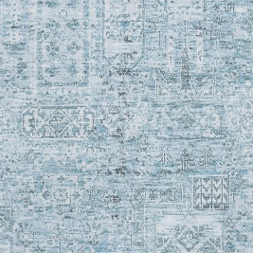 Sky Blue And Ivory Floral Washable Area Rug With UV Protection Photo 3