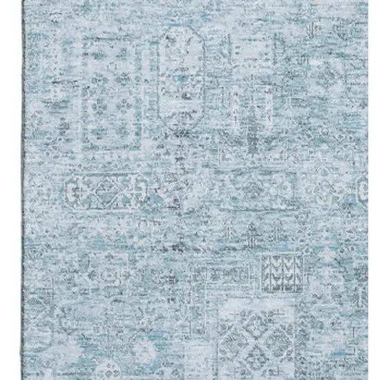 Sky Blue And Ivory Floral Washable Area Rug With UV Protection Photo 3