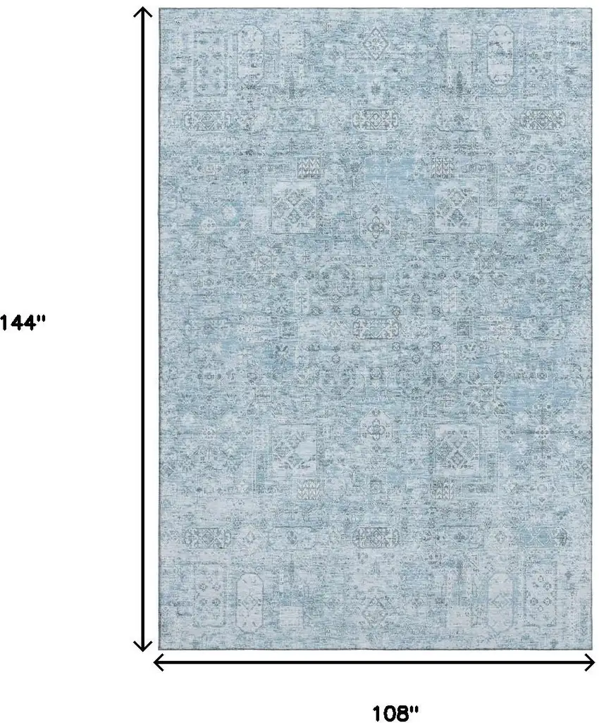 Sky Blue And Ivory Floral Washable Area Rug With UV Protection Photo 3