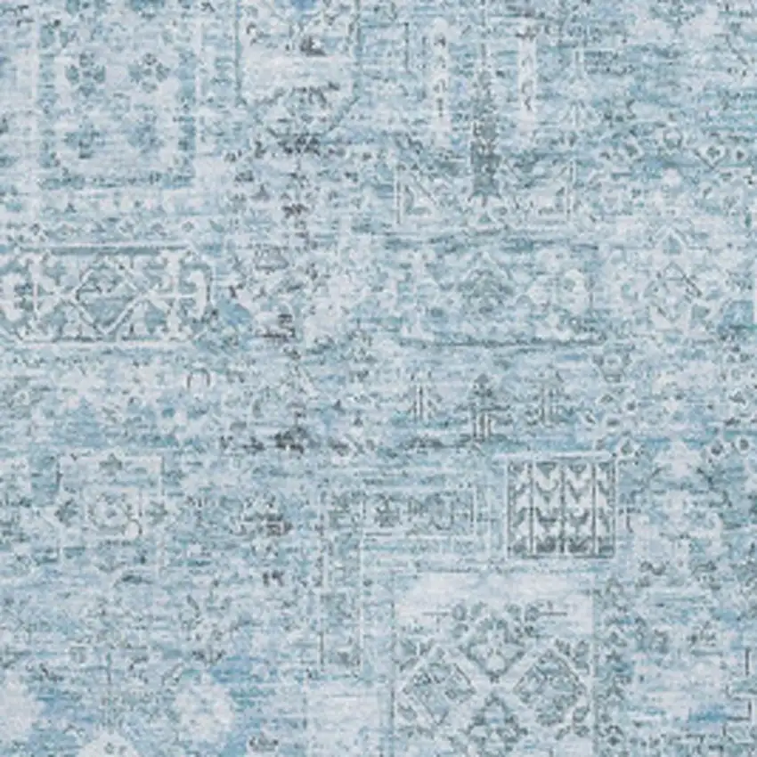 Sky Blue And Ivory Floral Washable Area Rug With UV Protection Photo 3