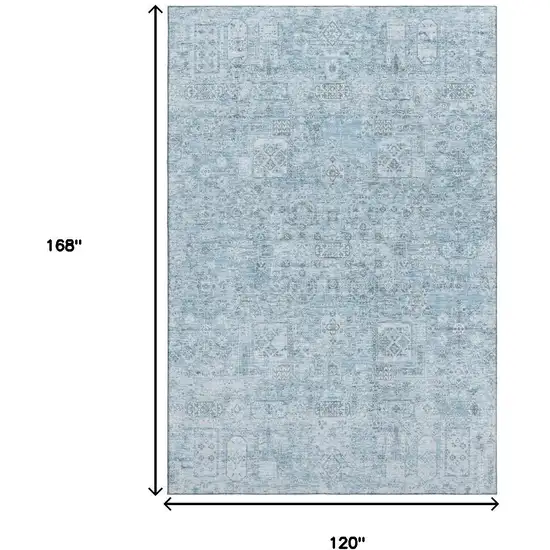 Sky Blue And Ivory Floral Washable Area Rug With UV Protection Photo 3