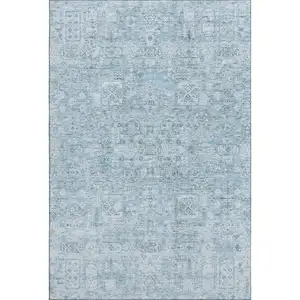 Photo of Sky Blue And Ivory Floral Washable Area Rug With UV Protection