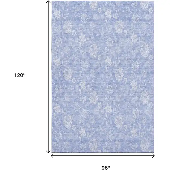 Sky Blue And Ivory Floral Washable Area Rug With UV Protection Photo 4