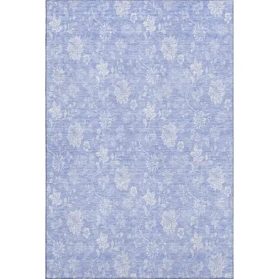 Sky Blue And Ivory Floral Washable Area Rug With UV Protection Photo 2