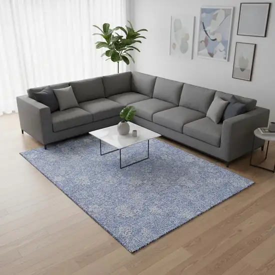 Sky Blue And Ivory Floral Washable Area Rug With UV Protection Photo 3