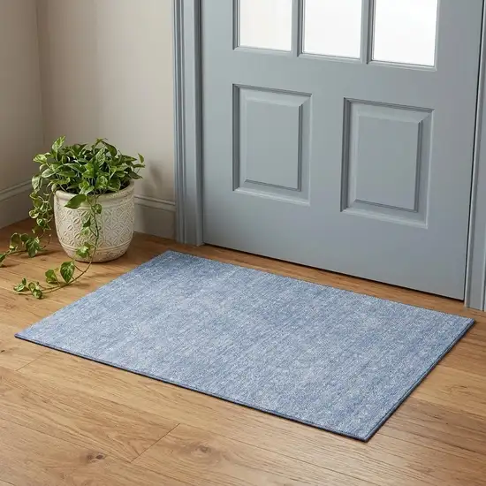 Sky Blue And Ivory Floral Washable Area Rug With UV Protection Photo 1