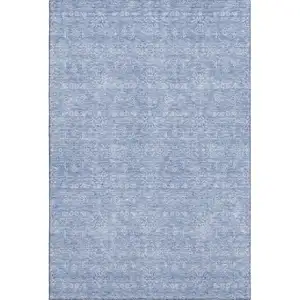 Photo of Sky Blue And Ivory Floral Washable Area Rug With UV Protection