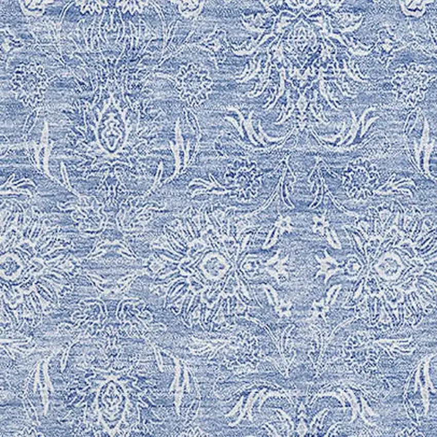 Sky Blue And Ivory Floral Washable Area Rug With UV Protection Photo 3