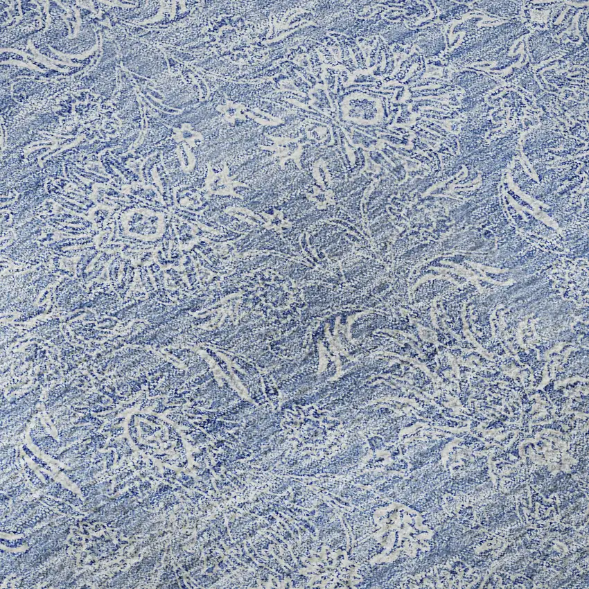 Sky Blue And Ivory Floral Washable Area Rug With UV Protection Photo 8