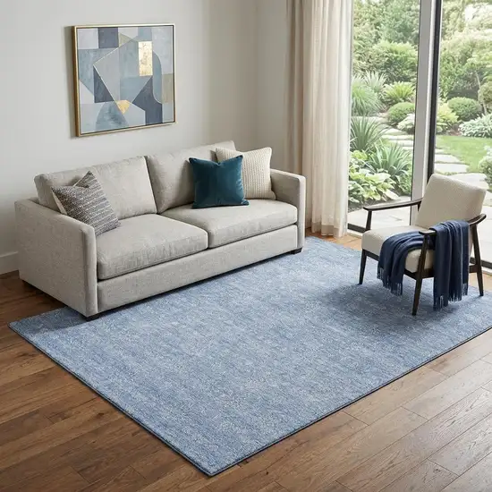 Sky Blue And Ivory Floral Washable Area Rug With UV Protection Photo 1