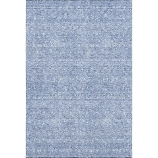 Sky Blue And Ivory Floral Washable Area Rug With UV Protection Photo 2
