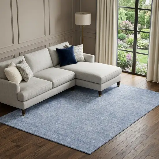 Sky Blue And Ivory Floral Washable Area Rug With UV Protection Photo 1