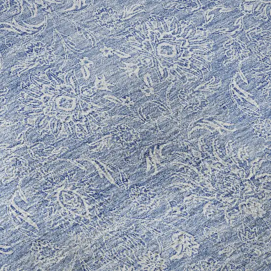 Sky Blue And Ivory Floral Washable Area Rug With UV Protection Photo 9