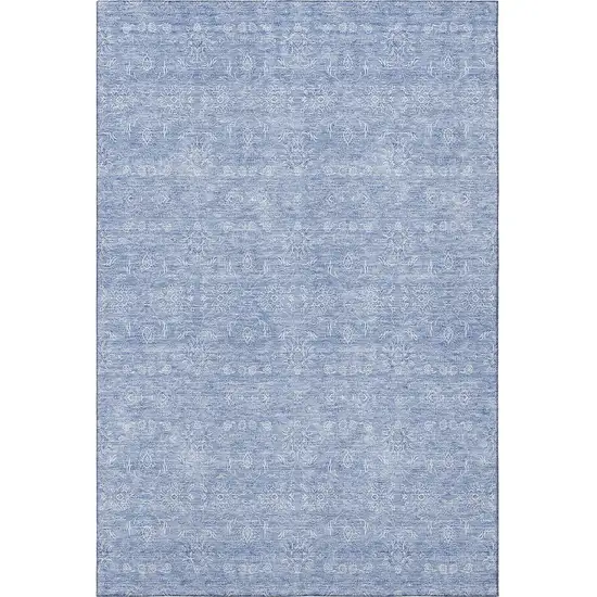 Sky Blue And Ivory Floral Washable Area Rug With UV Protection Photo 4
