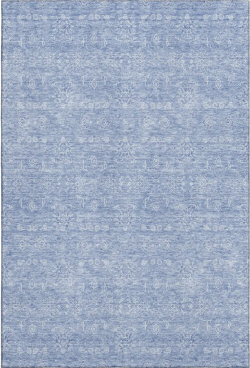 Sky Blue And Ivory Floral Washable Area Rug With UV Protection Photo 2