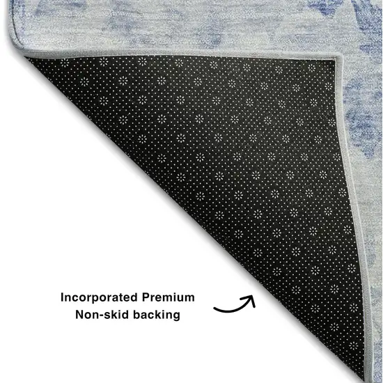 Sky Blue And Ivory Floral Washable Area Rug With UV Protection Photo 6