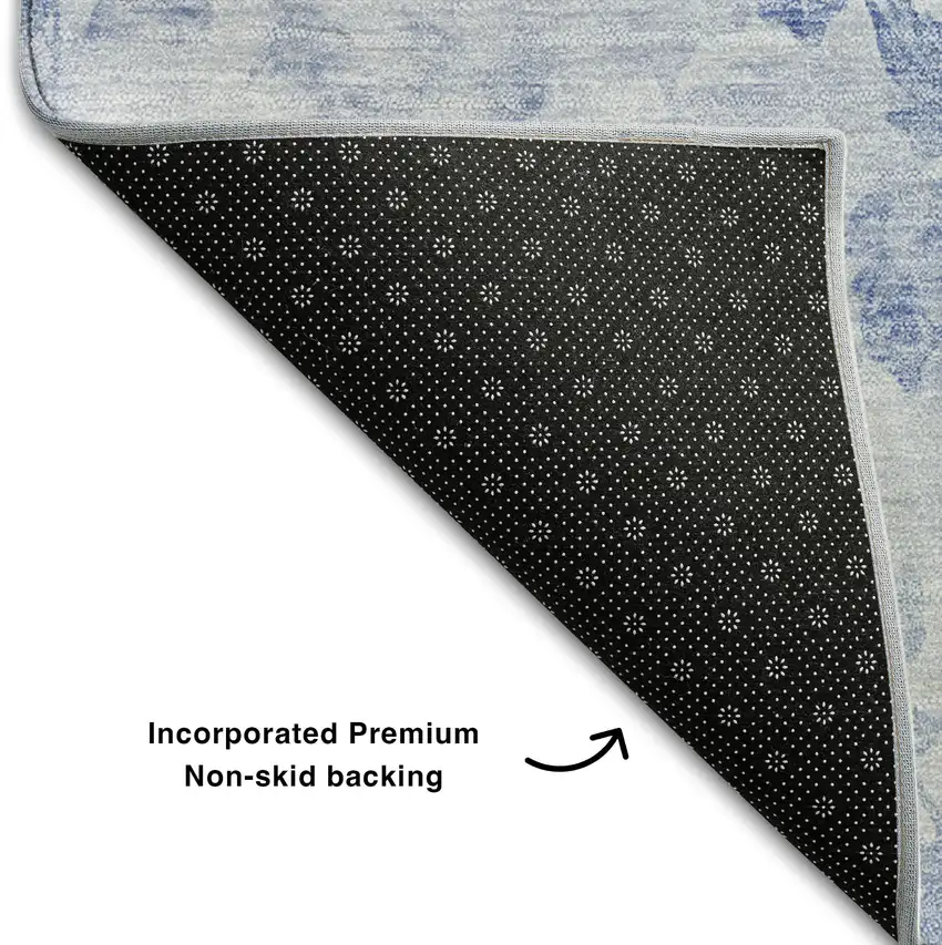 Sky Blue And Ivory Floral Washable Area Rug With UV Protection Photo 6