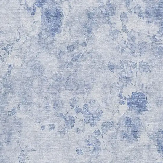 Sky Blue And Ivory Floral Washable Area Rug With UV Protection Photo 2