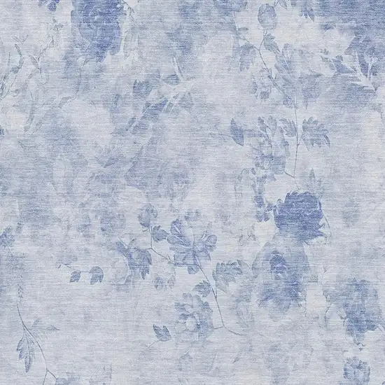 Sky Blue And Ivory Floral Washable Area Rug With UV Protection Photo 2
