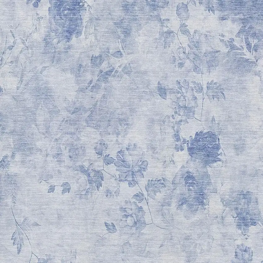 Sky Blue And Ivory Floral Washable Area Rug With UV Protection Photo 2