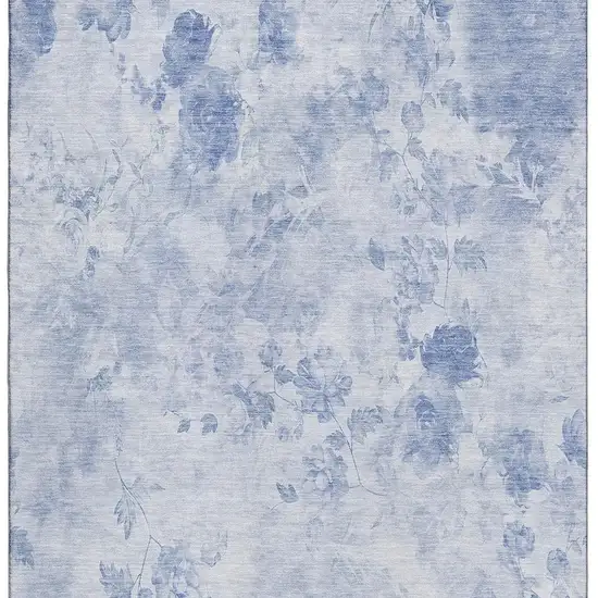 Sky Blue And Ivory Floral Washable Area Rug With UV Protection Photo 3