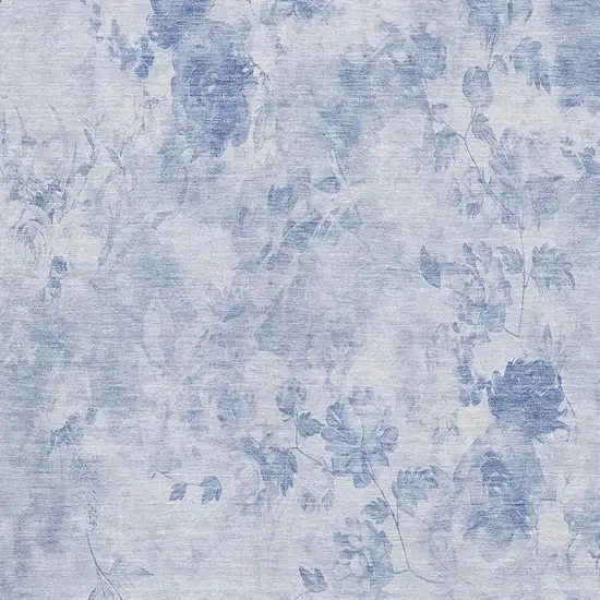 Sky Blue And Ivory Floral Washable Area Rug With UV Protection Photo 2