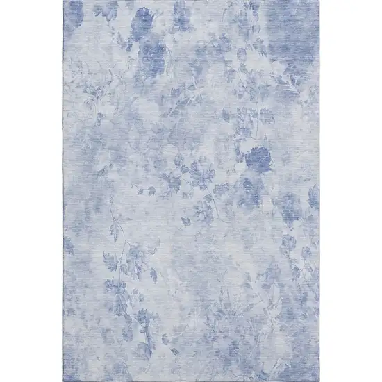 Sky Blue And Ivory Floral Washable Area Rug With UV Protection Photo 1