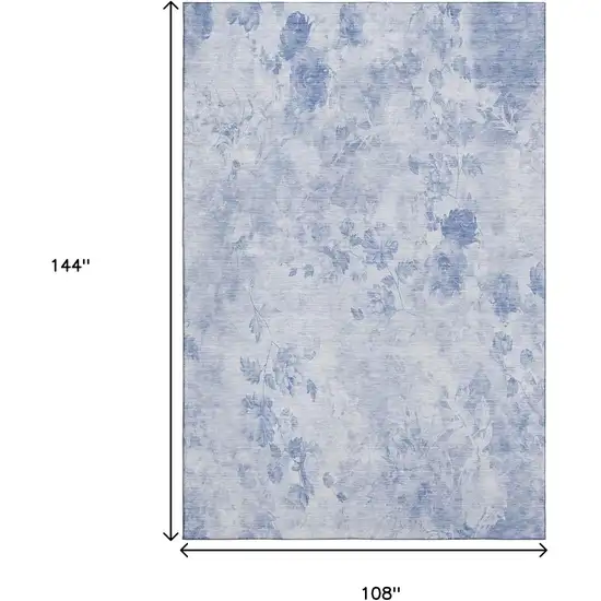 Sky Blue And Ivory Floral Washable Area Rug With UV Protection Photo 3