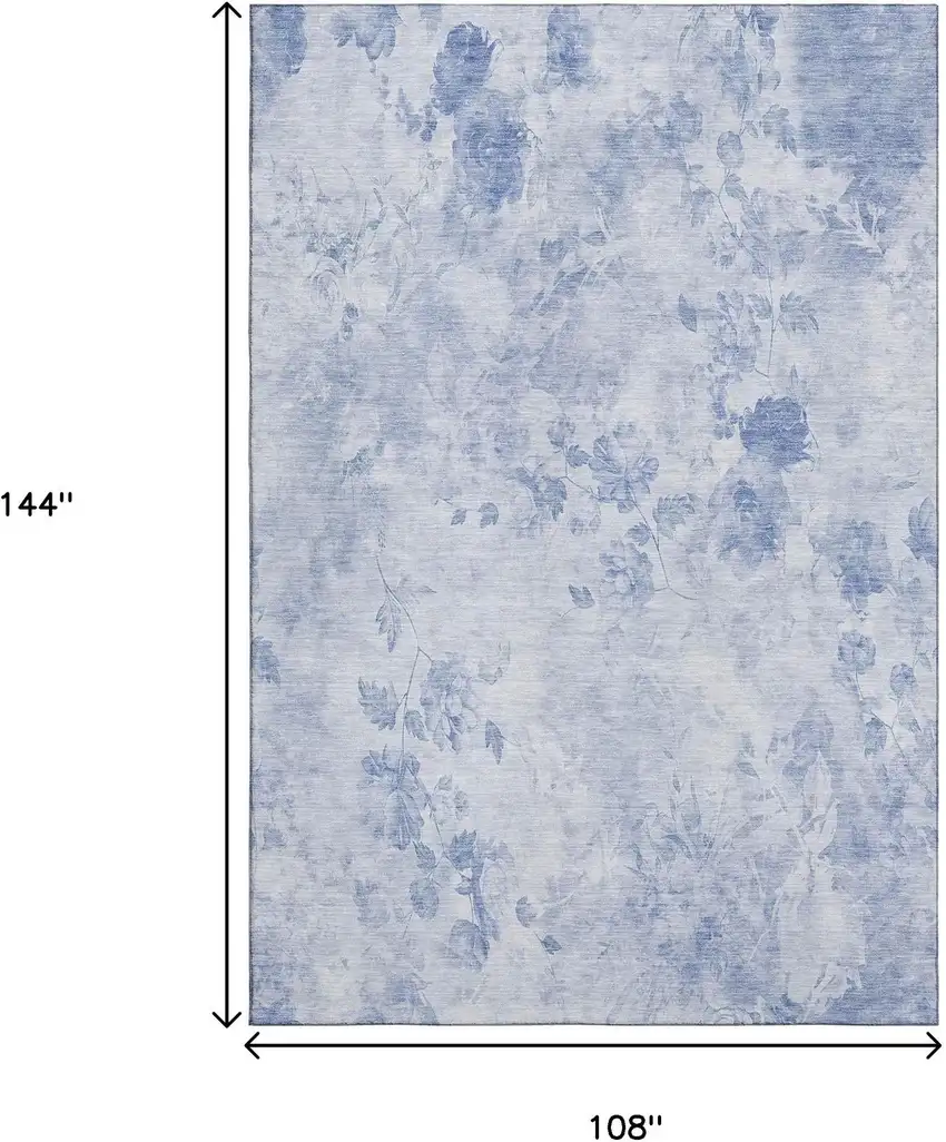 Sky Blue And Ivory Floral Washable Area Rug With UV Protection Photo 3
