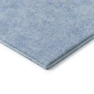 Photo of Sky Blue And Ivory Floral Washable Area Rug With UV Protection