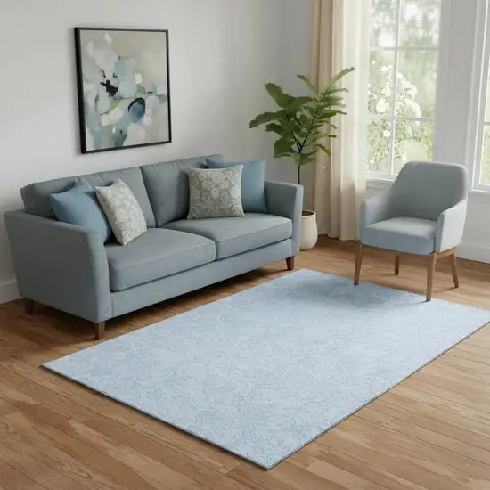 Sky Blue And Ivory Floral Washable Area Rug With UV Protection Photo 1