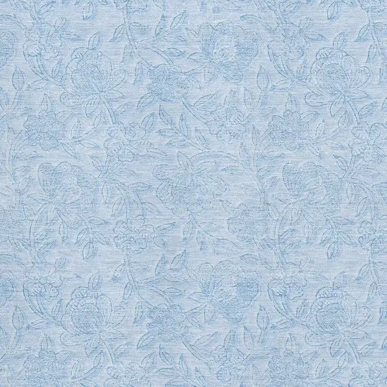 Sky Blue And Ivory Floral Washable Area Rug With UV Protection Photo 3