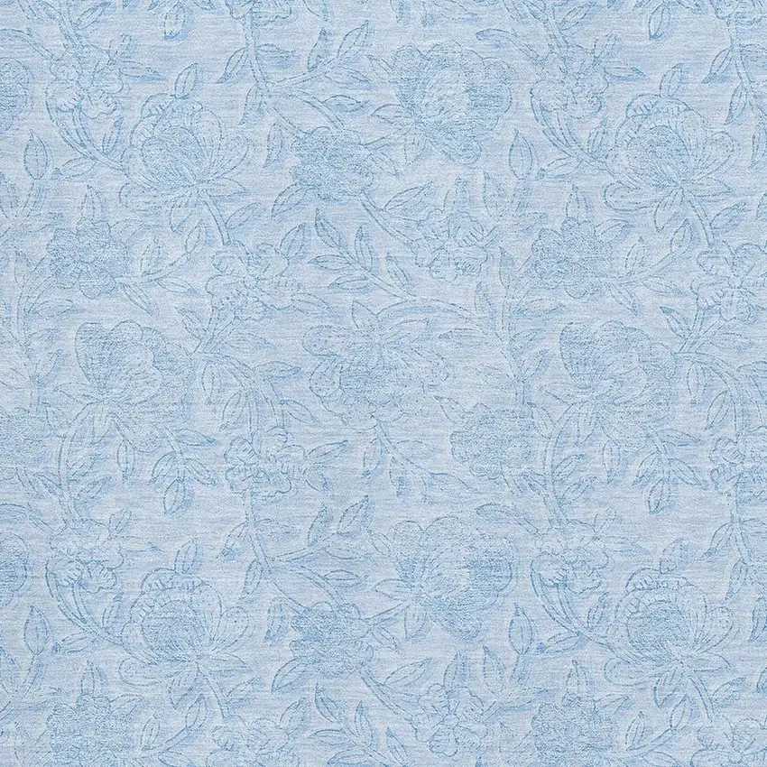 Sky Blue And Ivory Floral Washable Area Rug With UV Protection Photo 3