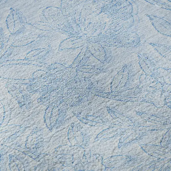 Sky Blue And Ivory Floral Washable Area Rug With UV Protection Photo 9