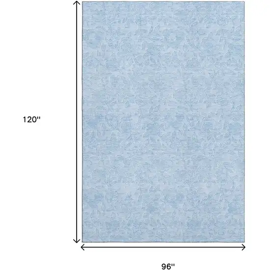 Sky Blue And Ivory Floral Washable Area Rug With UV Protection Photo 3