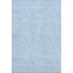 Photo of Sky Blue And Ivory Floral Washable Area Rug With UV Protection