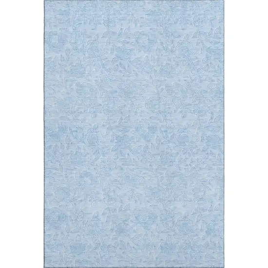 Sky Blue And Ivory Floral Washable Area Rug With UV Protection Photo 1
