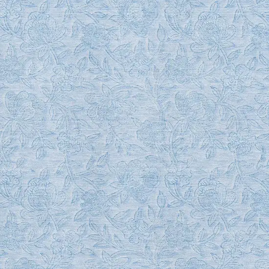 Sky Blue And Ivory Floral Washable Area Rug With UV Protection Photo 3