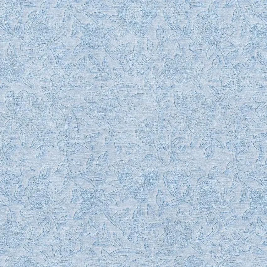 Sky Blue And Ivory Floral Washable Area Rug With UV Protection Photo 3