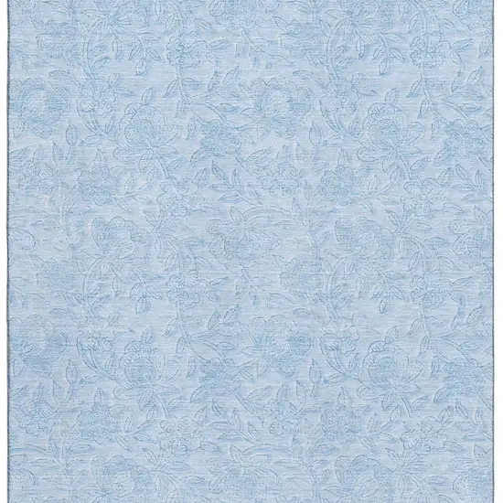Sky Blue And Ivory Floral Washable Area Rug With UV Protection Photo 4