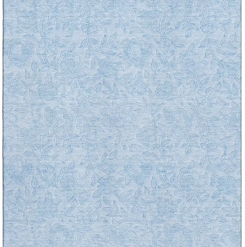 Sky Blue And Ivory Floral Washable Area Rug With UV Protection Photo 3