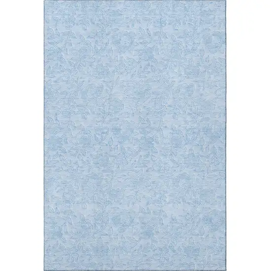 Sky Blue And Ivory Floral Washable Area Rug With UV Protection Photo 4