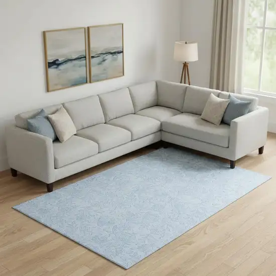 Sky Blue And Ivory Floral Washable Area Rug With UV Protection Photo 1