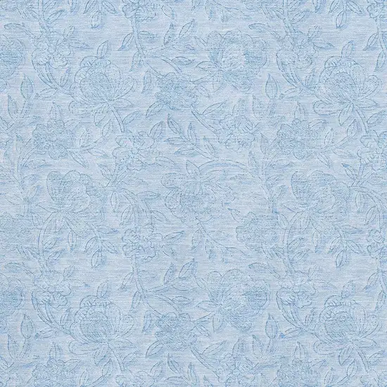 Sky Blue And Ivory Floral Washable Area Rug With UV Protection Photo 3