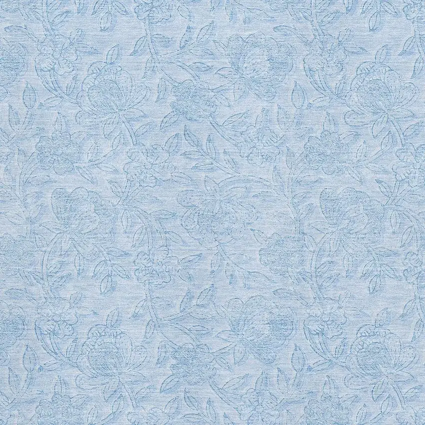 Sky Blue And Ivory Floral Washable Area Rug With UV Protection Photo 3